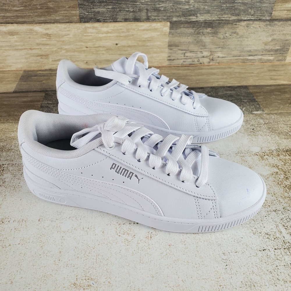PUMA Vikky v3 Womens Shoes Sz 6 White Leather Classic Low-Top Comfort Sneakers